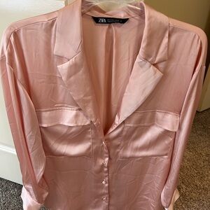 Zara Blush Pink Satin Button Down Shirt